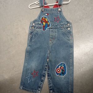 Hand Crafted Kids Blue Denim Overalls with Hero Patches